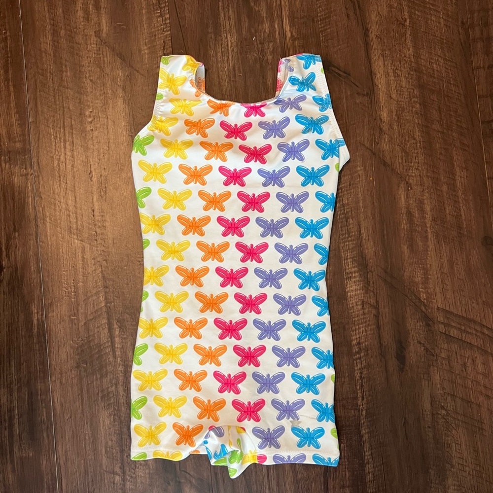 Destira Up Up and Away Unitard XS Gymnastics Leotard Butterfly Balloon Animals
